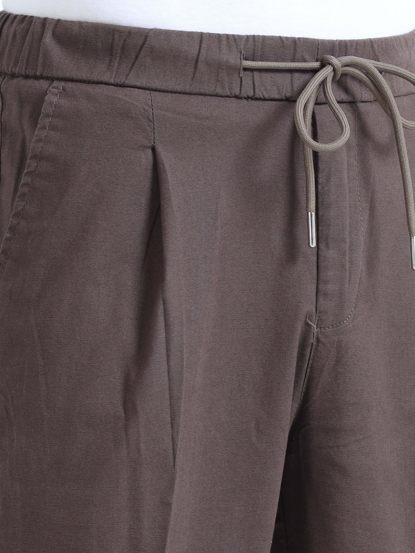 Men Lazy Linen Pleat Pant-Brown