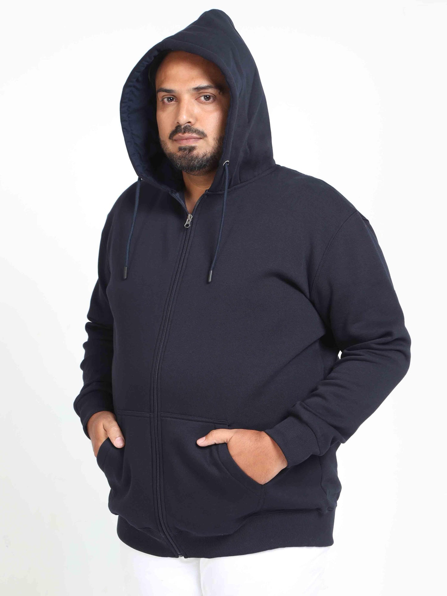 Plus Size Navy Blue Zipper Hoodie
