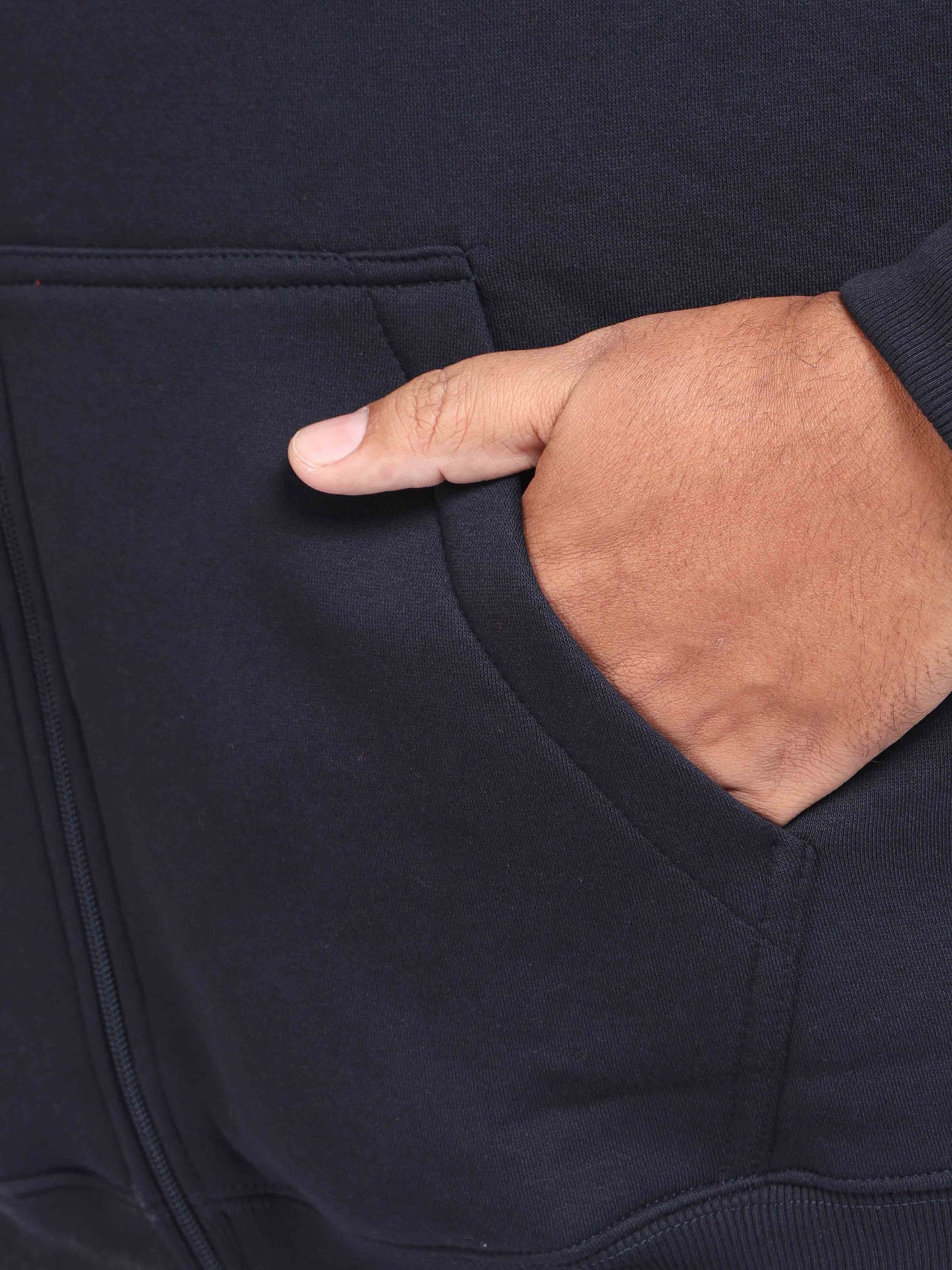 Plus Size Navy Blue Zipper Hoodie