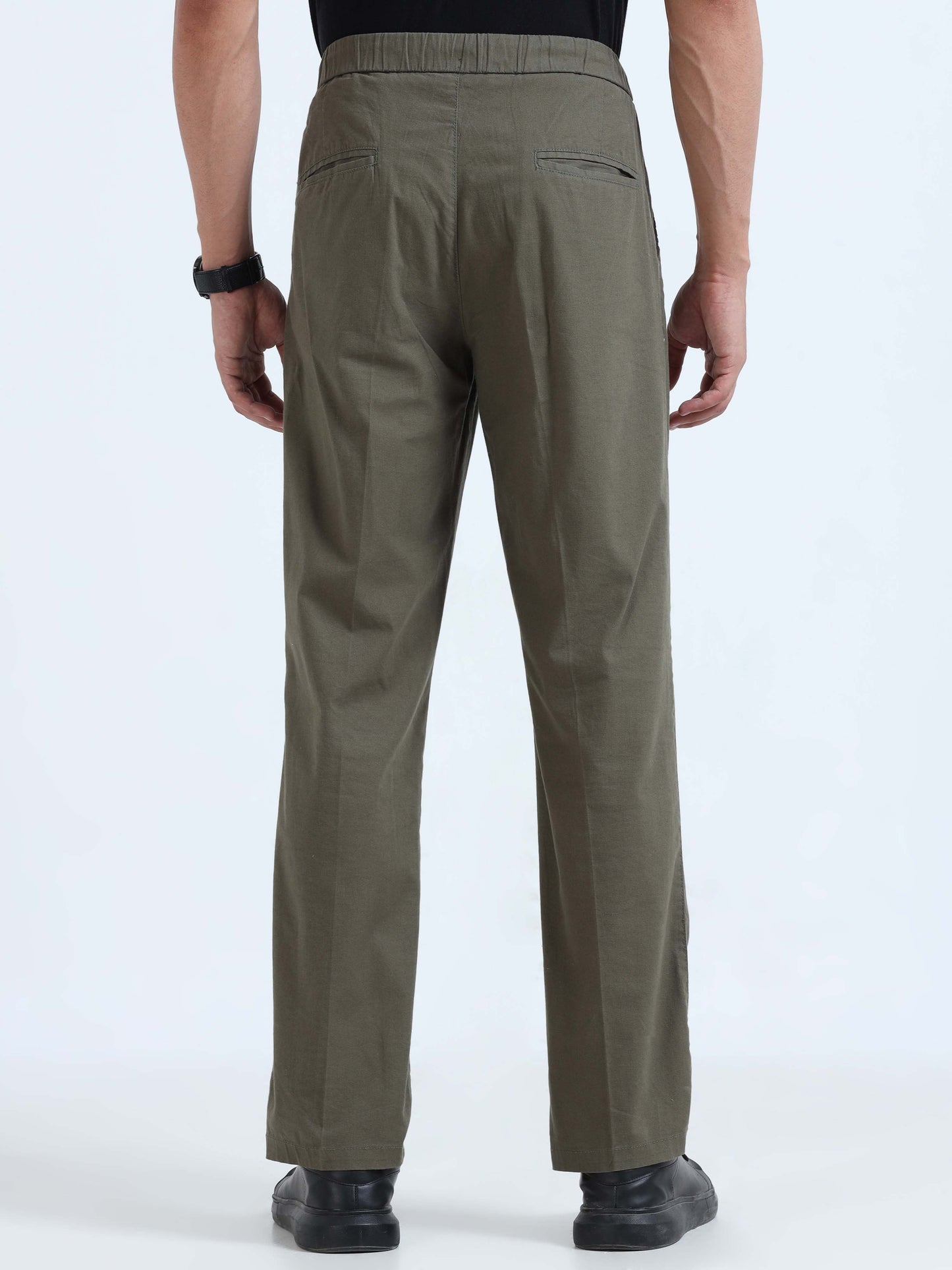 Men Lazy Linen Pleat Pant-Olive