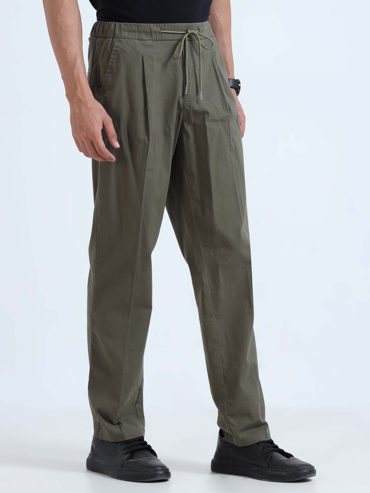Men Lazy Linen Pleat Pant-Olive