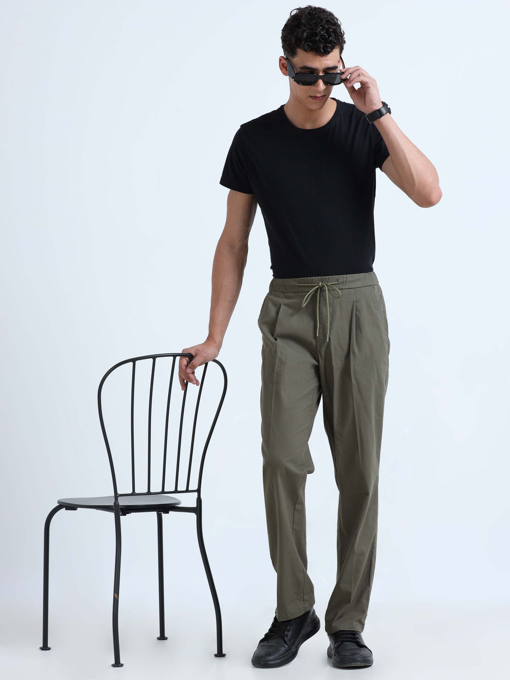 Men Lazy Linen Pleat Pant-Olive