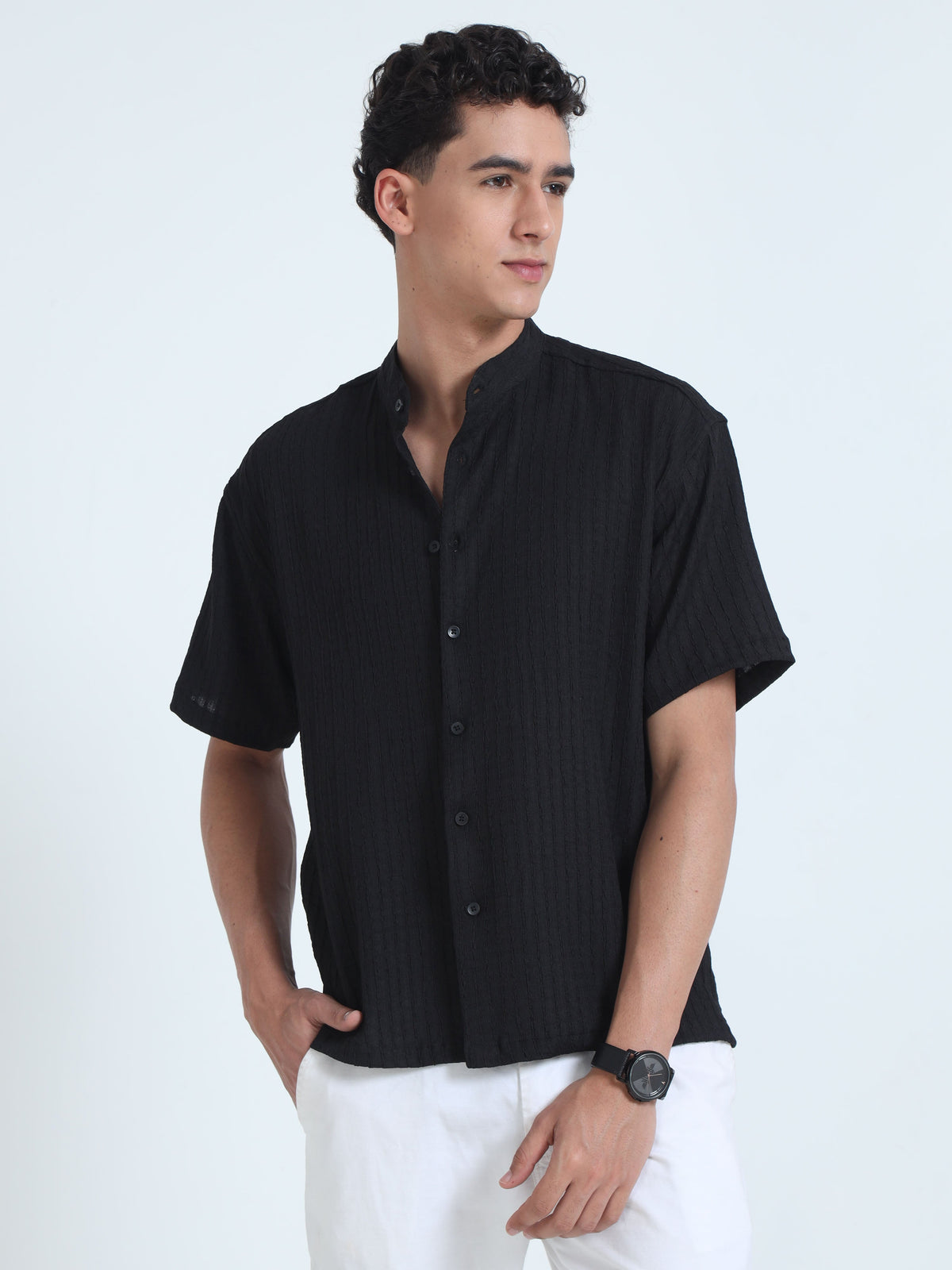 Men Summer Floruit Shirts-Black