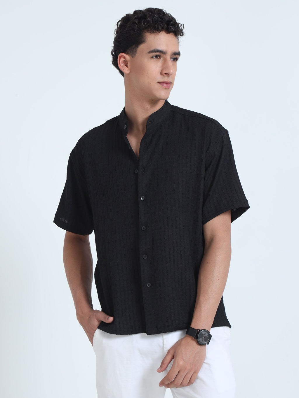 Men Summer Floruit Shirts-Black