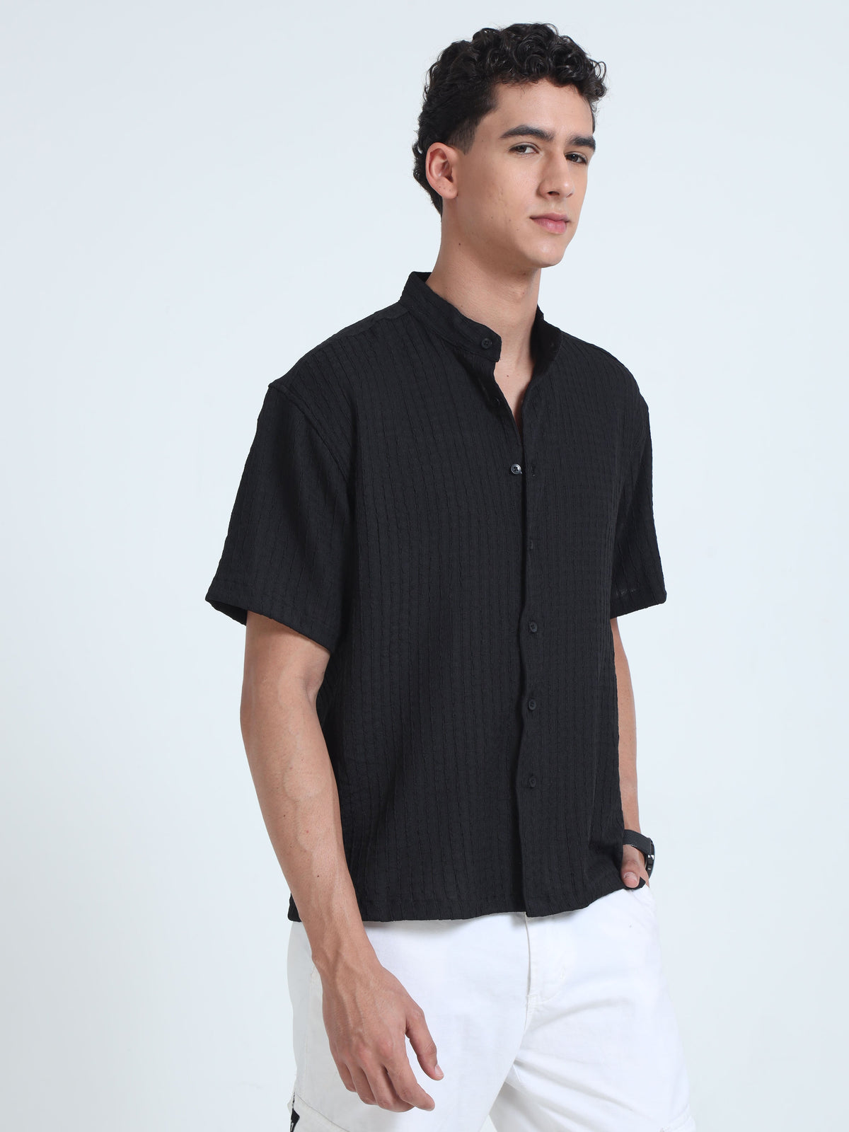 Men Summer Floruit Shirts-Black
