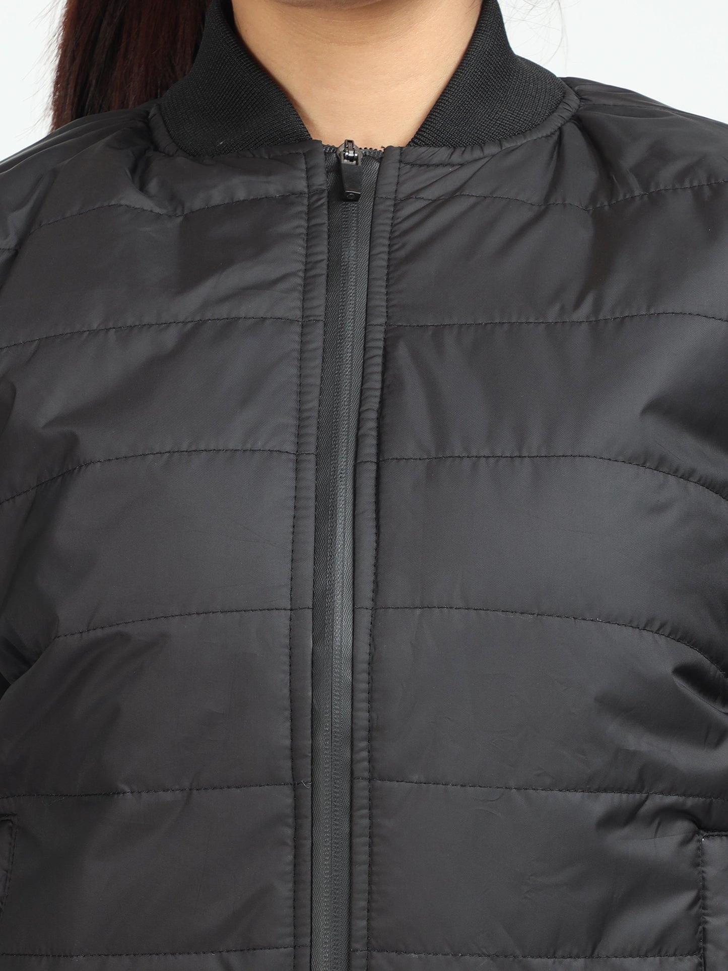 Men Black Bomber Rib Style Jacket