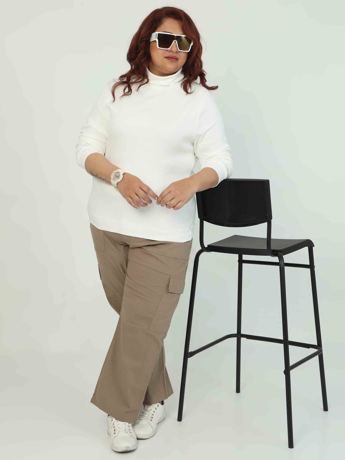 Women Curve Cargos-Beige