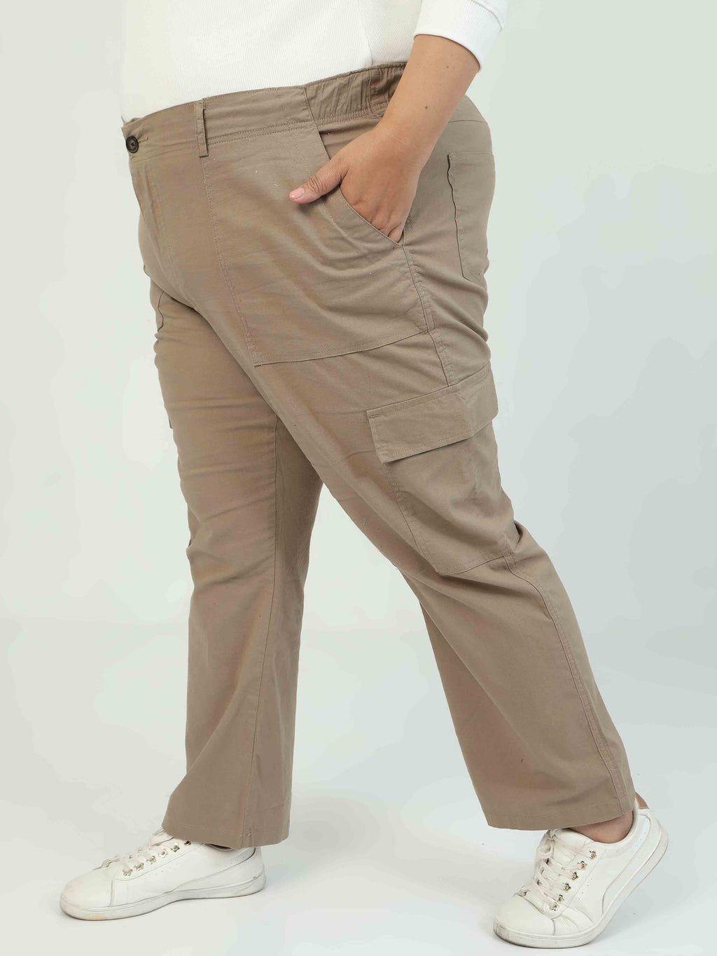Women Curve Cargos-Beige