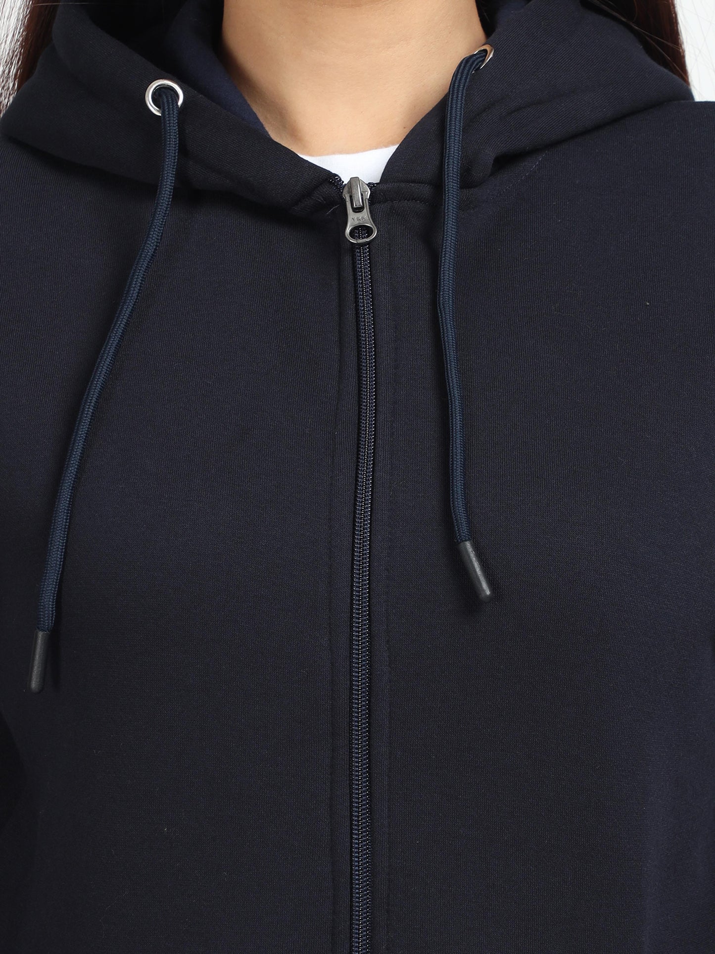 Women Navy Blue Zipper Hoodie