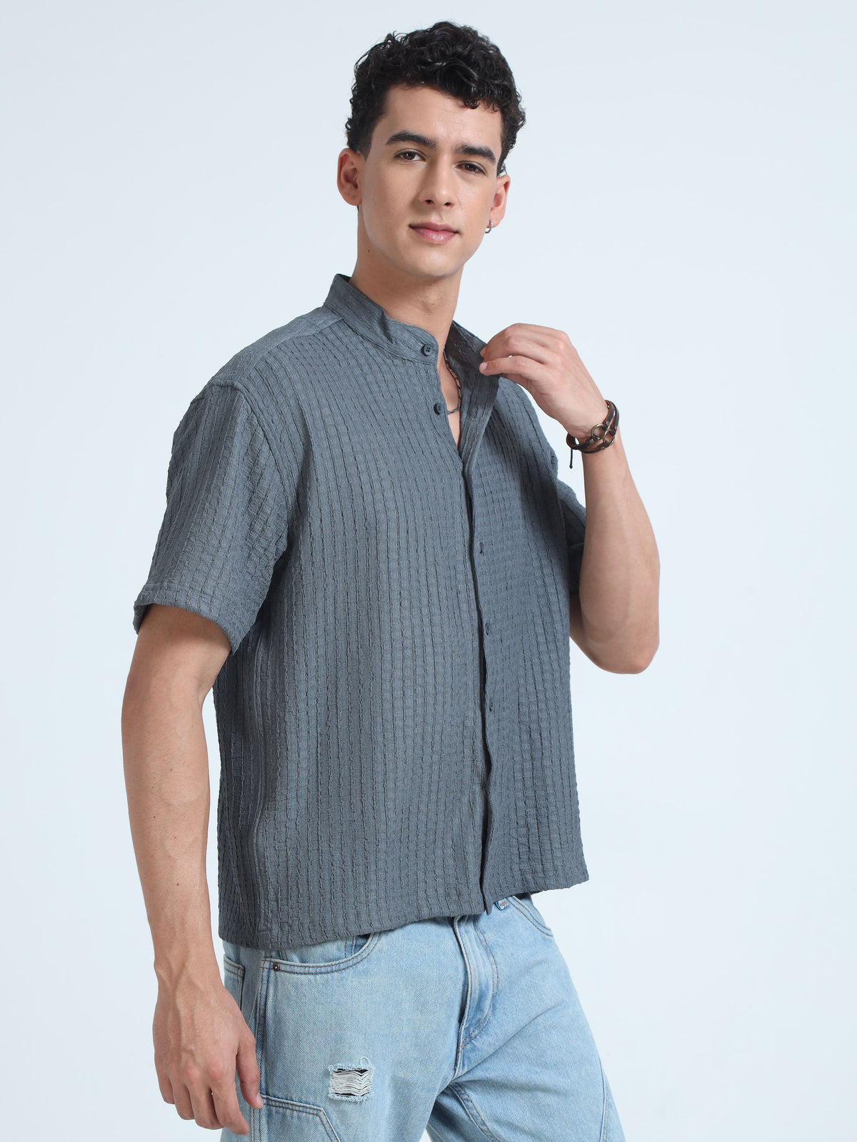 Men Summer Floruit Shirts-Grey