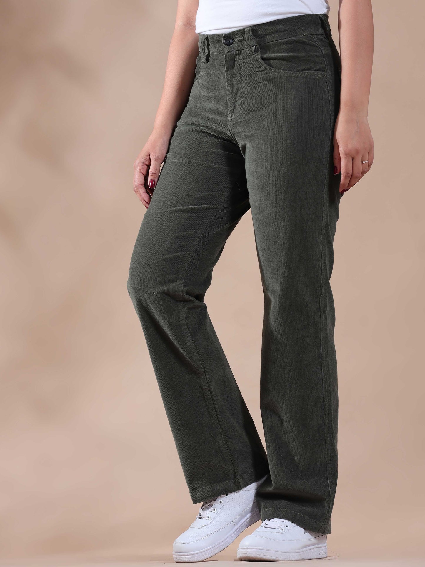 Women Corduroy Trousers- Olive