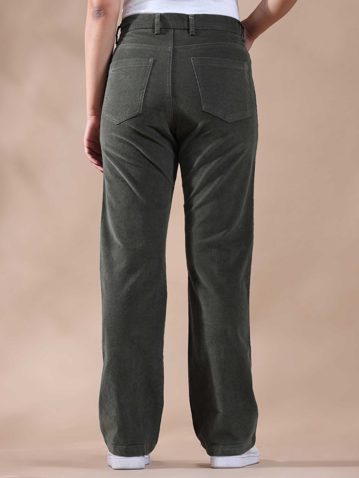 Women Corduroy Trousers- Olive