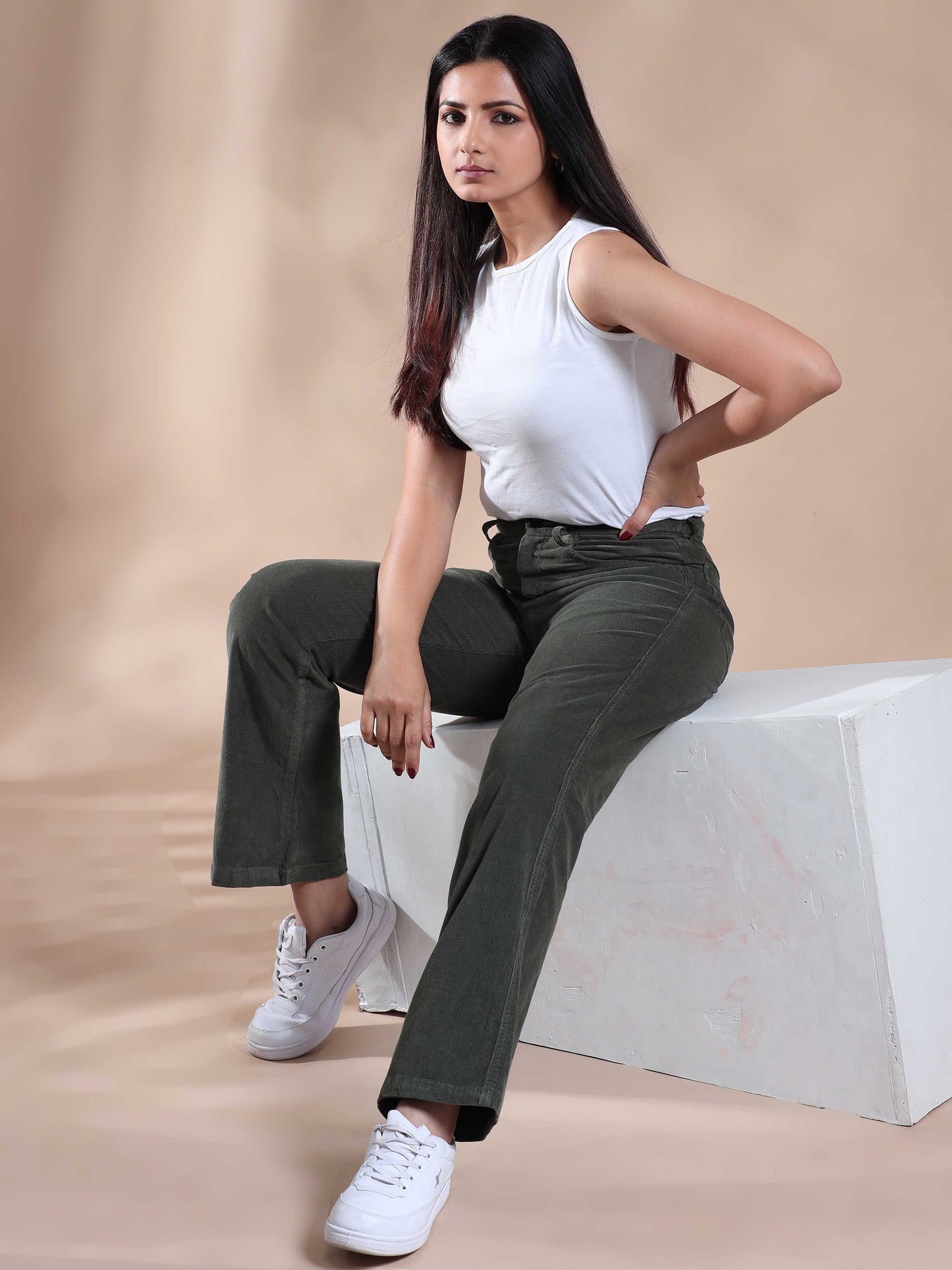 Women Corduroy Trousers- Olive