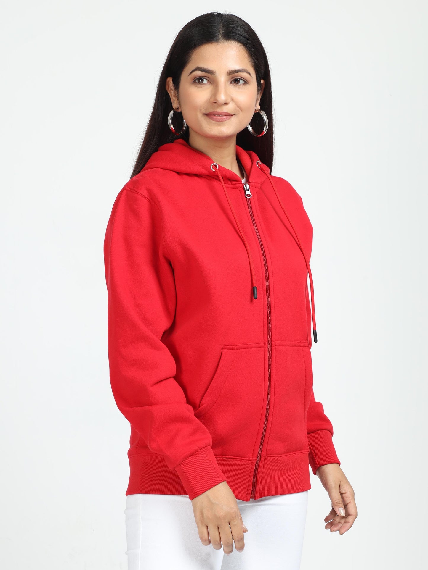 Women Red Zipper Hoodie