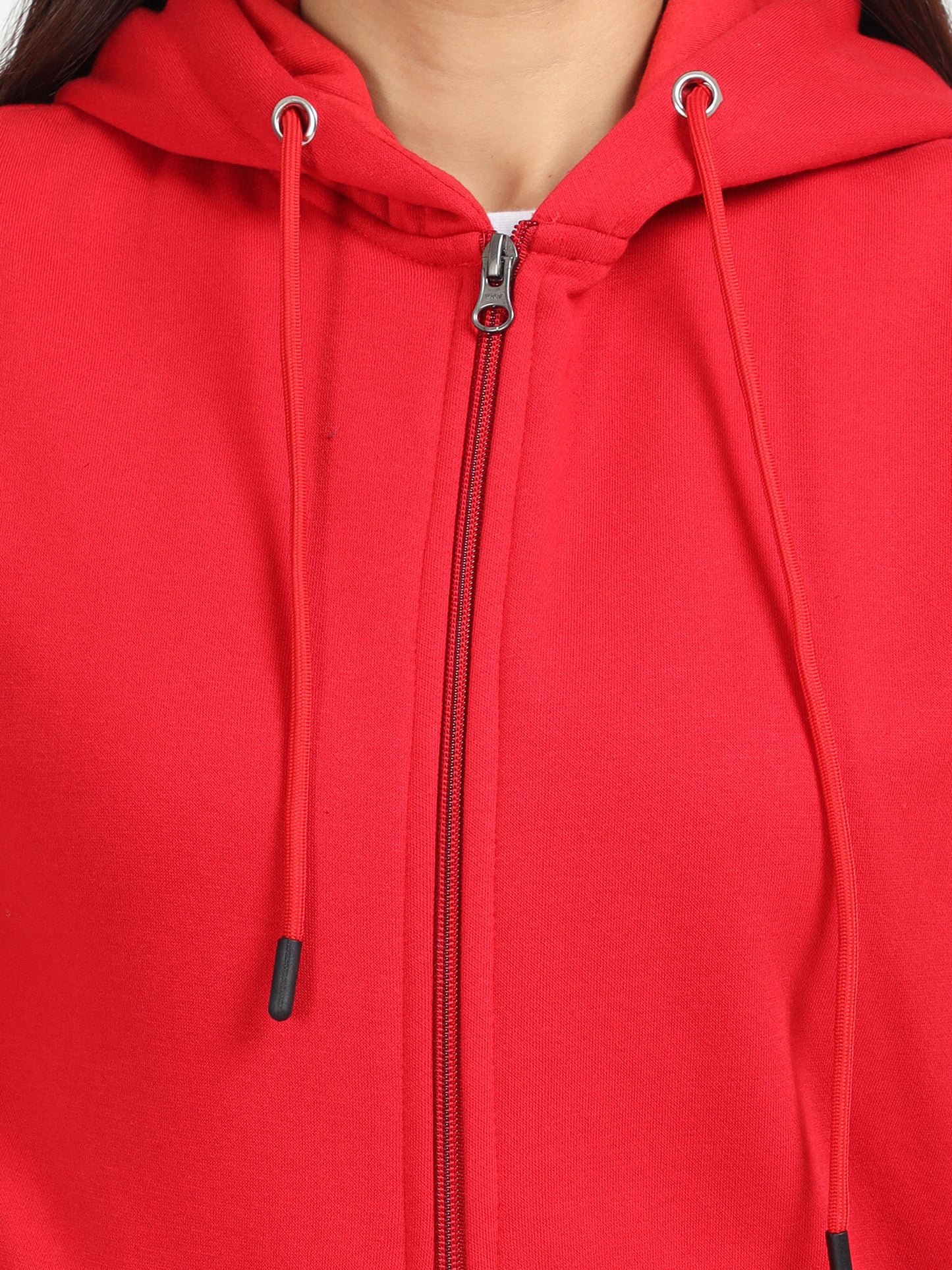 Women Red Zipper Hoodie