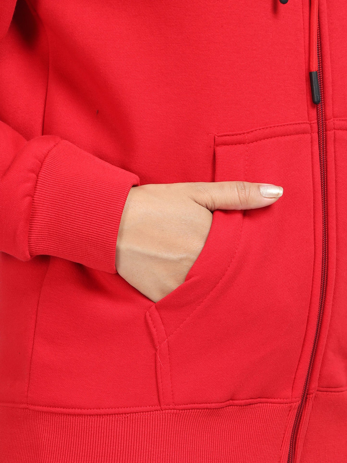 Women Red Zipper Hoodie