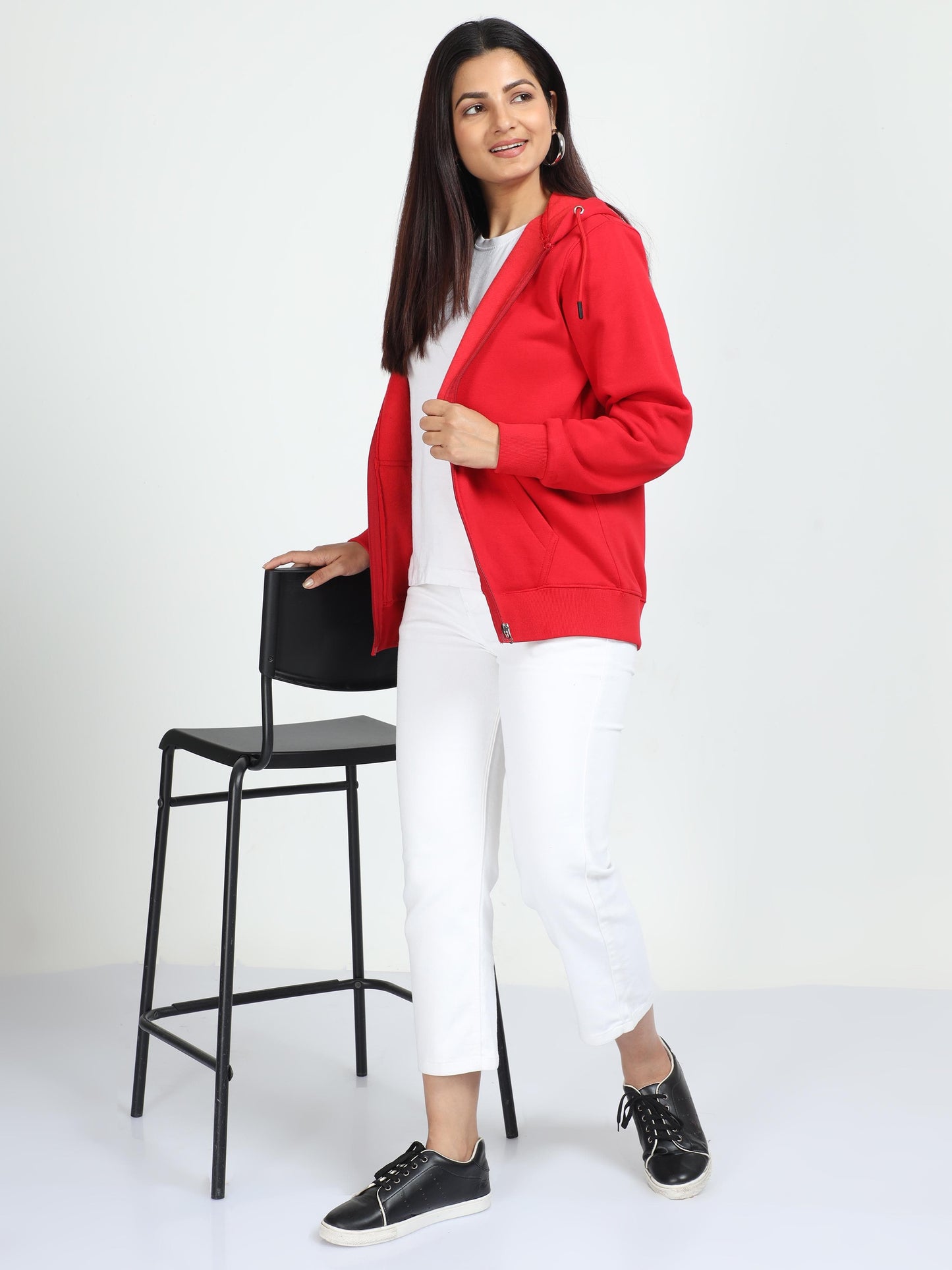 Women Red Zipper Hoodie