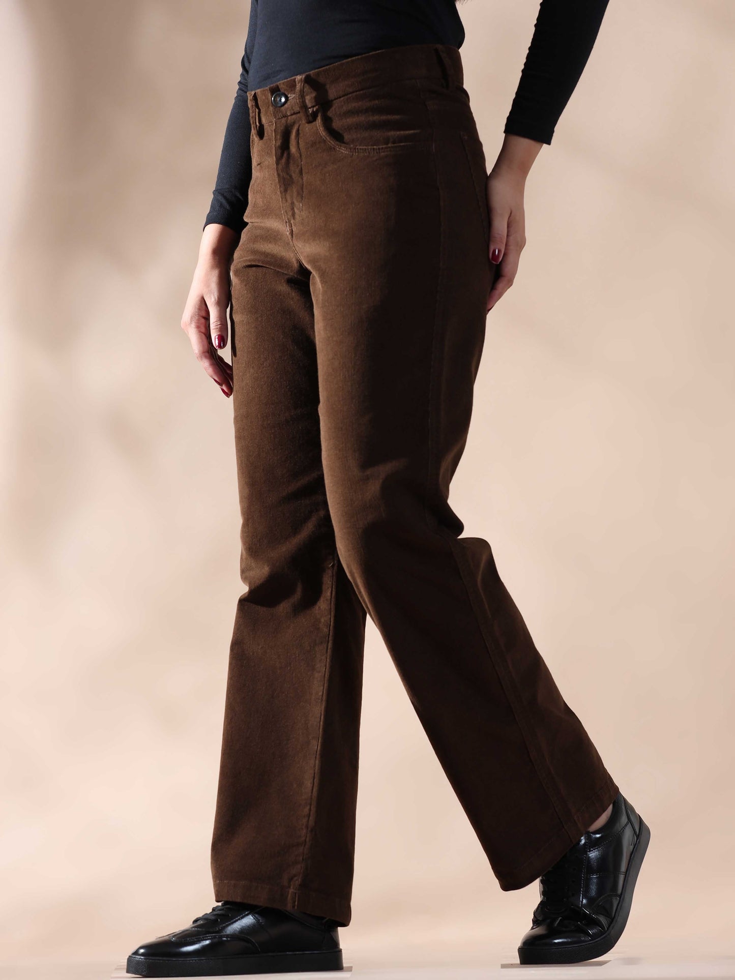 Women Corduroy Trousers- Brown