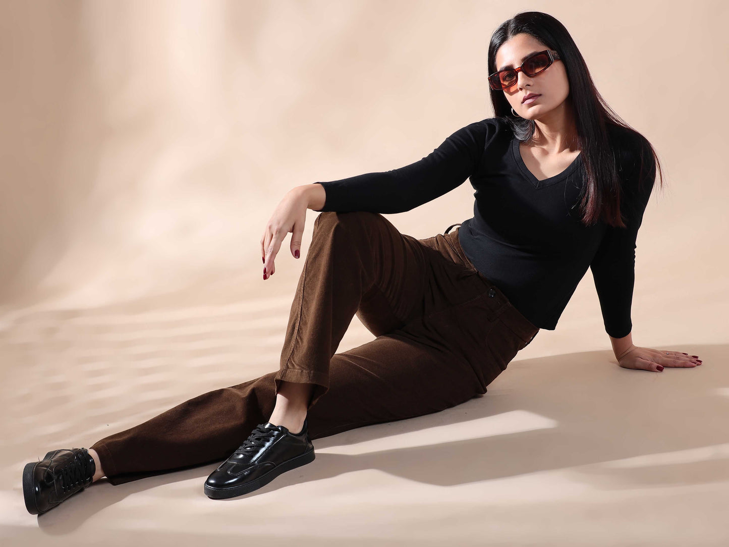 Women Corduroy Trousers- Brown
