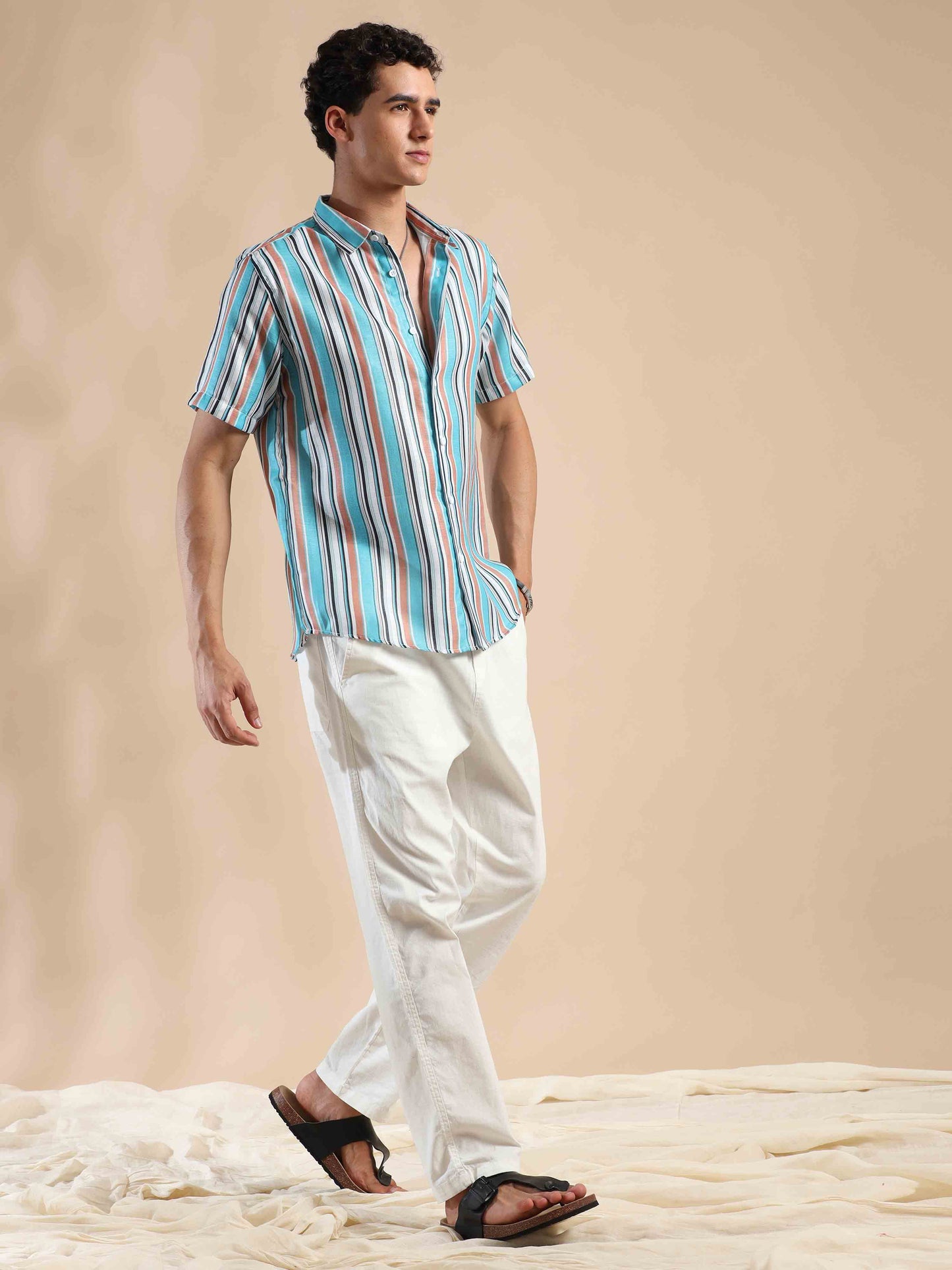 Azure & Peach Oasis Stripes Cotton Shirt