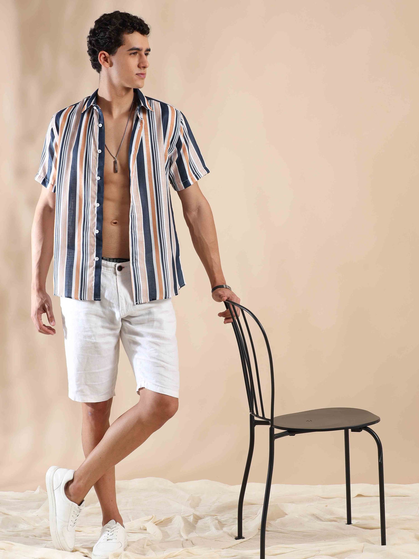 Blue Breeze, Peachy Gleam Stripes Cotton Shirt
