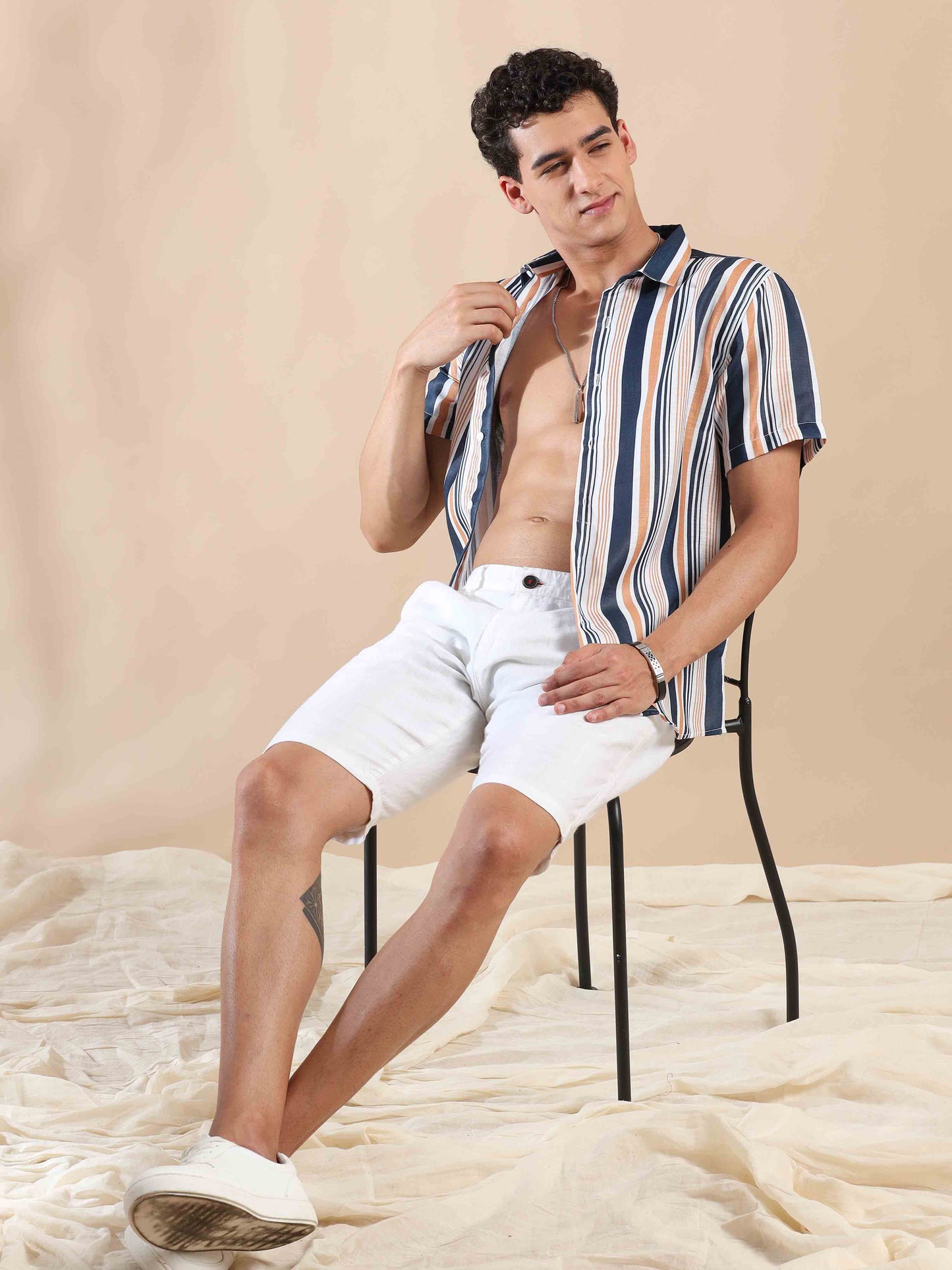 Blue Breeze, Peachy Gleam Stripes Cotton Shirt