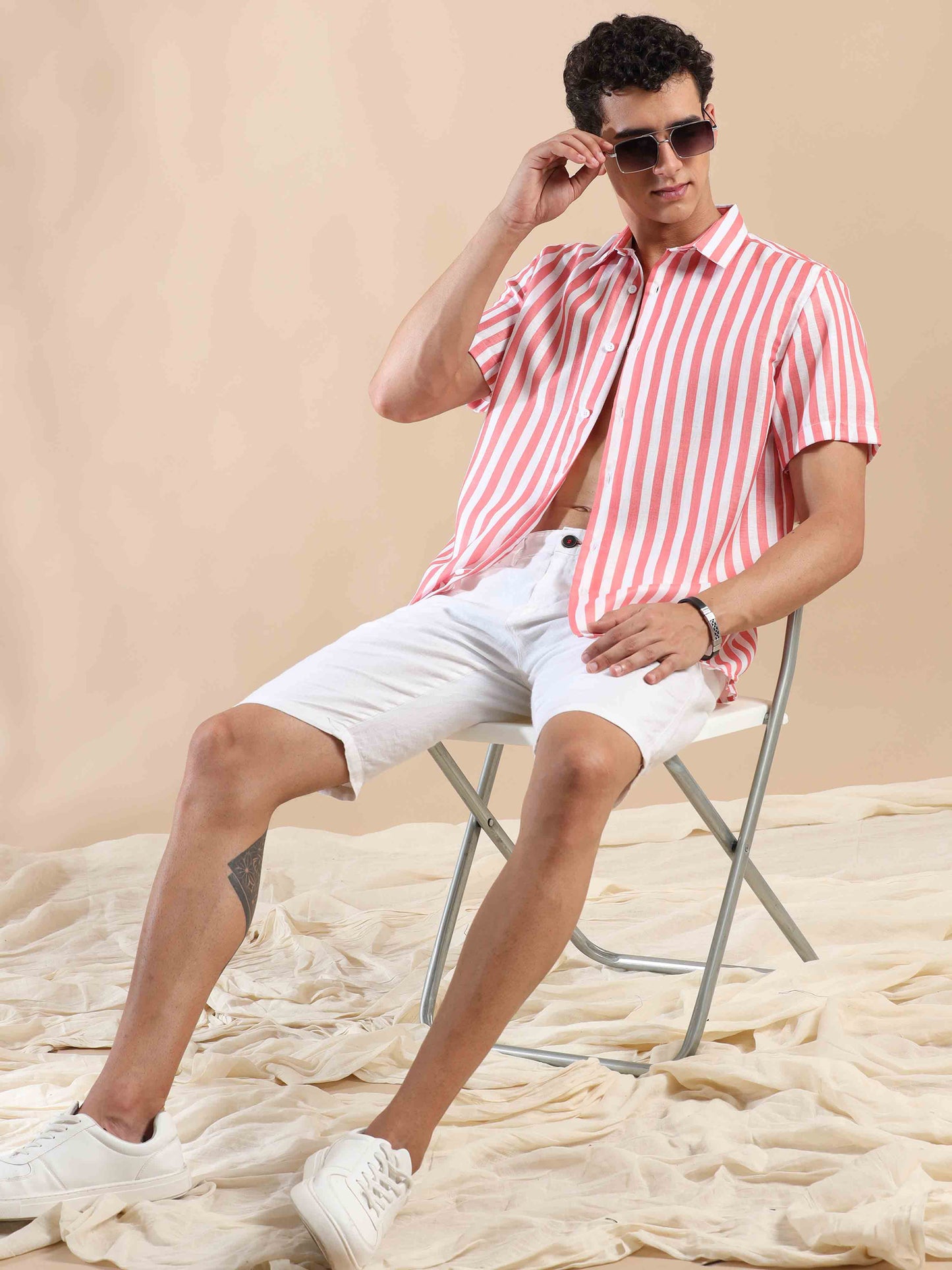 Summer Salmon Stripes Cotton Shirt
