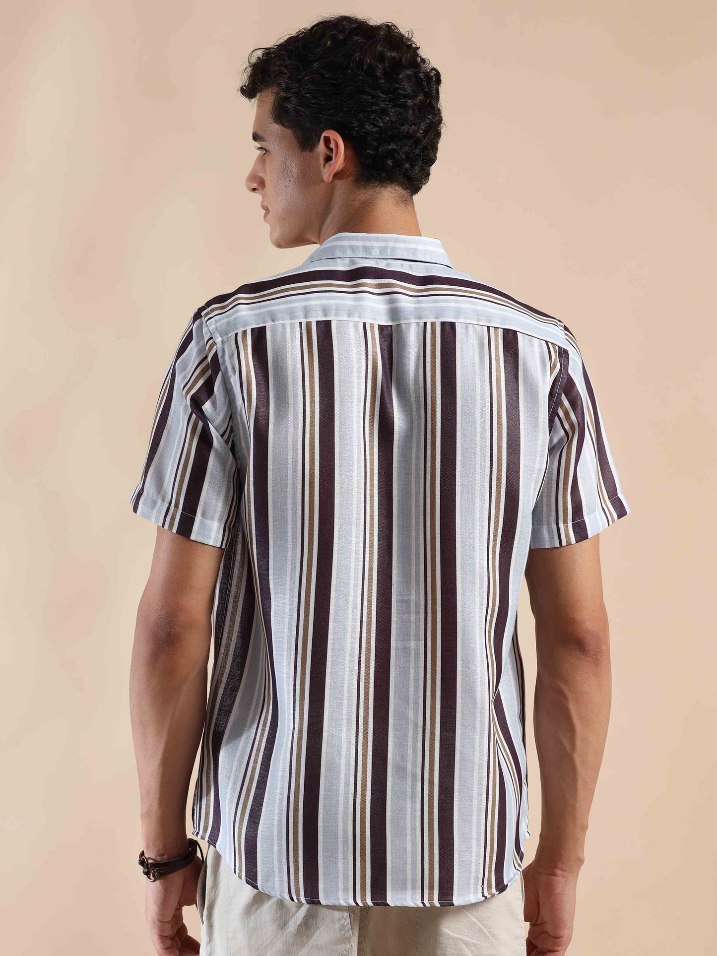 Brown Seal Coastal Sunset Stripes Cotton Shirt