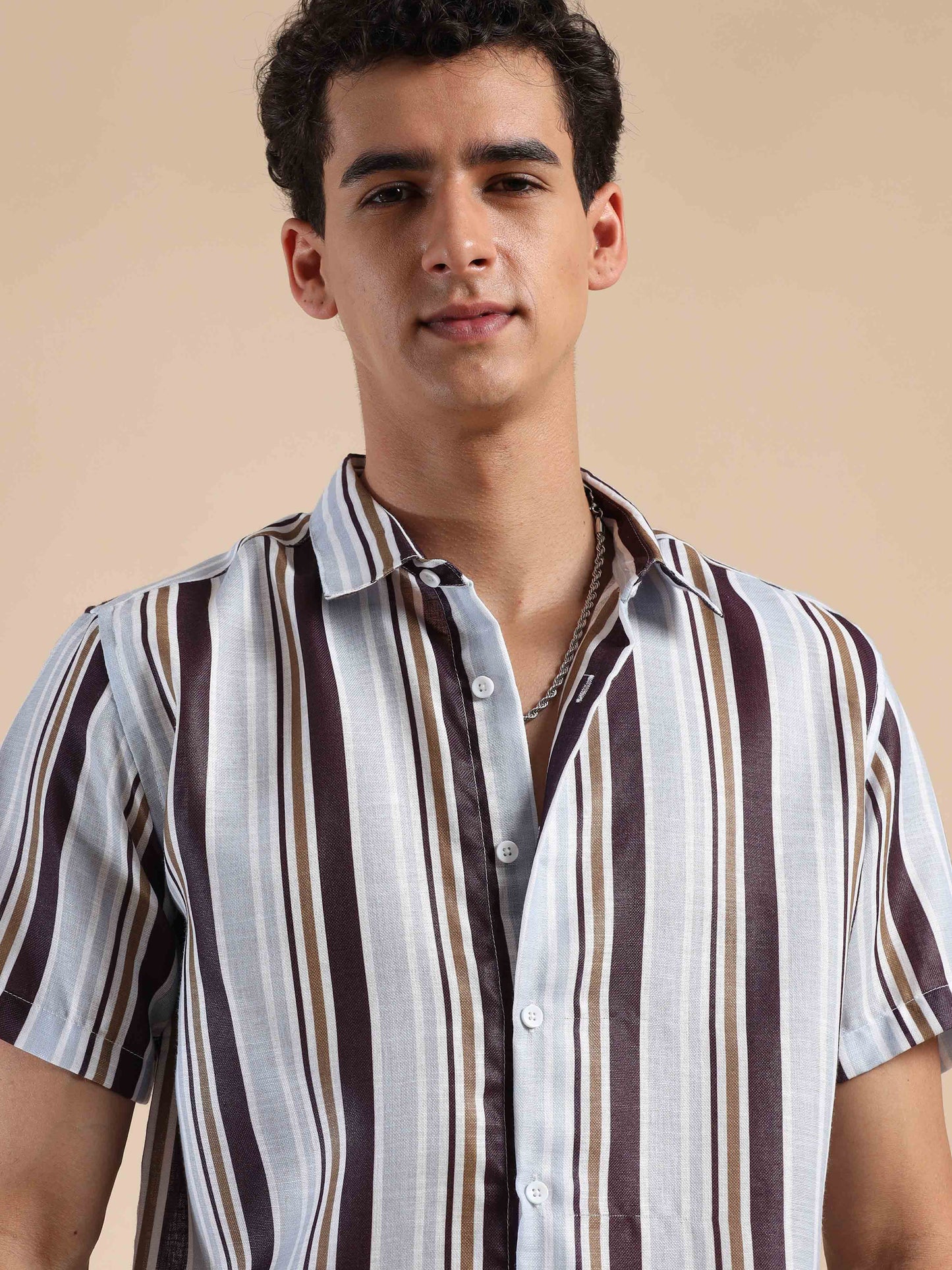 Brown Seal Coastal Sunset Stripes Cotton Shirt