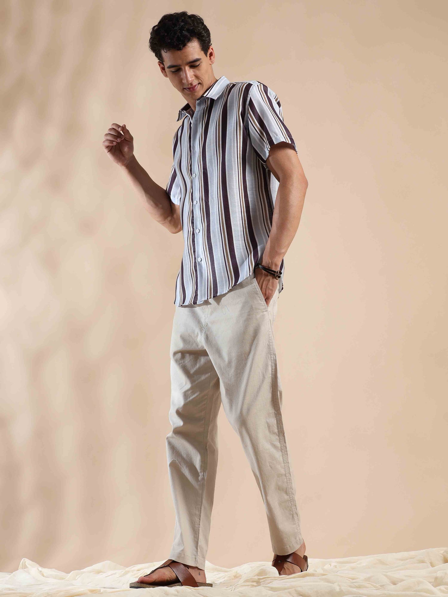 Brown Seal Coastal Sunset Stripes Cotton Shirt