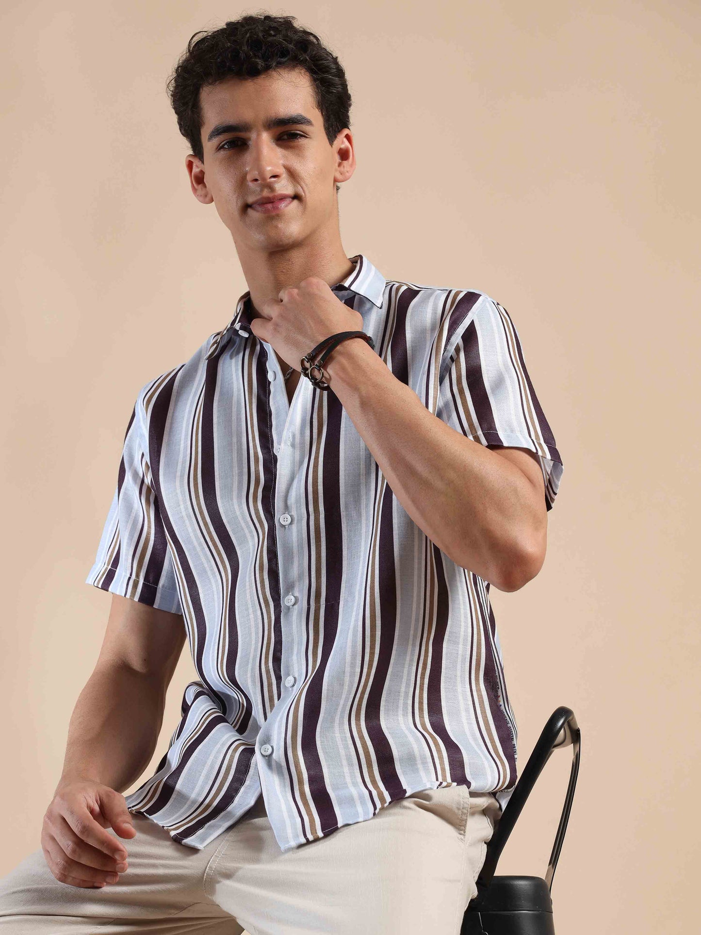 Brown Seal Coastal Sunset Stripes Cotton Shirt