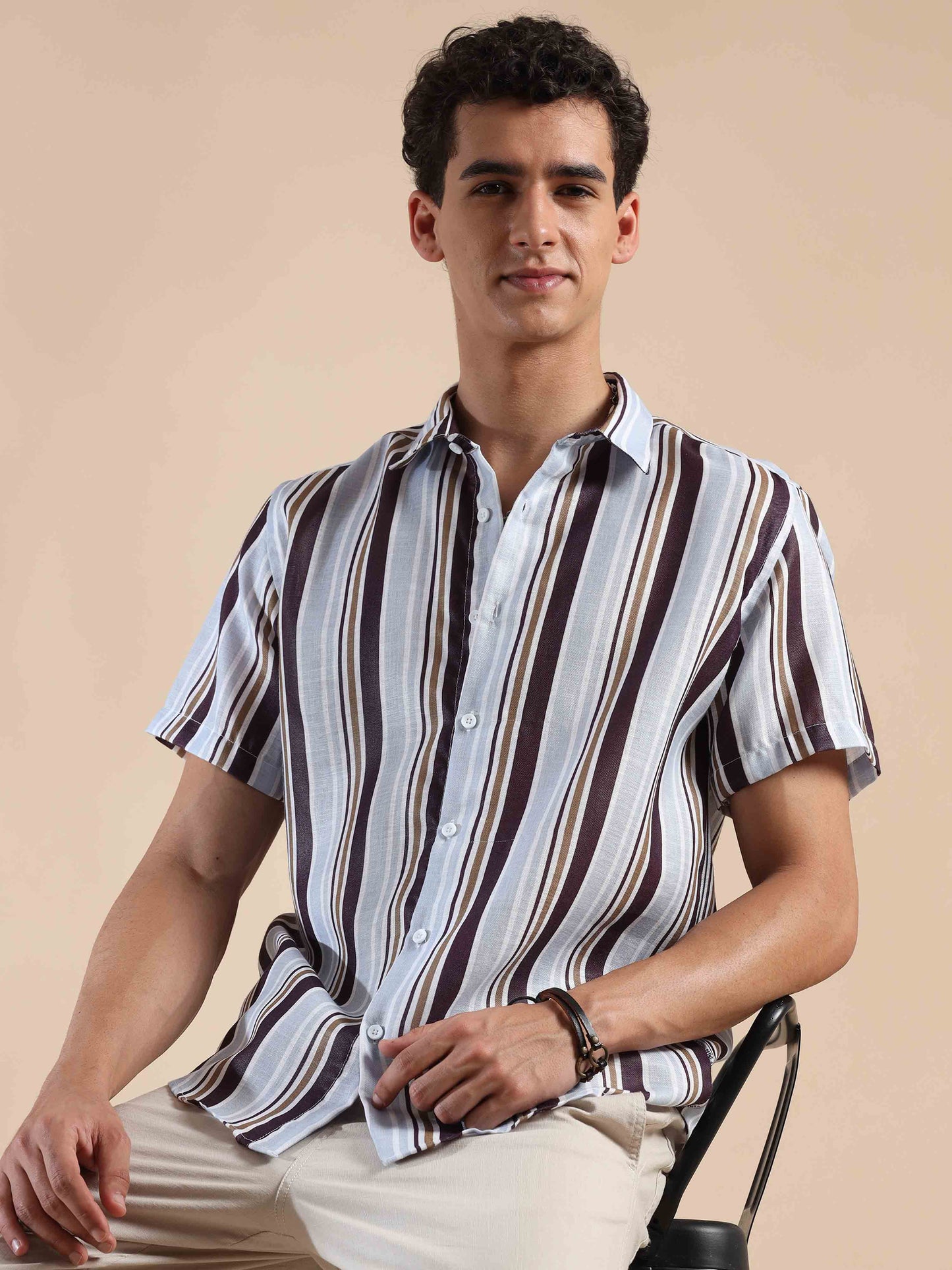 Brown Seal Coastal Sunset Stripes Cotton Shirt