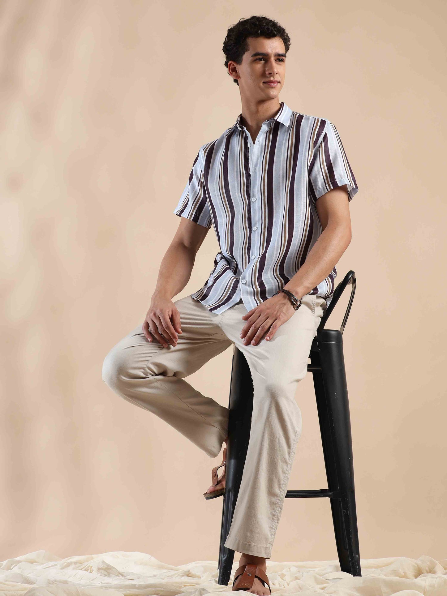 Brown Seal Coastal Sunset Stripes Cotton Shirt