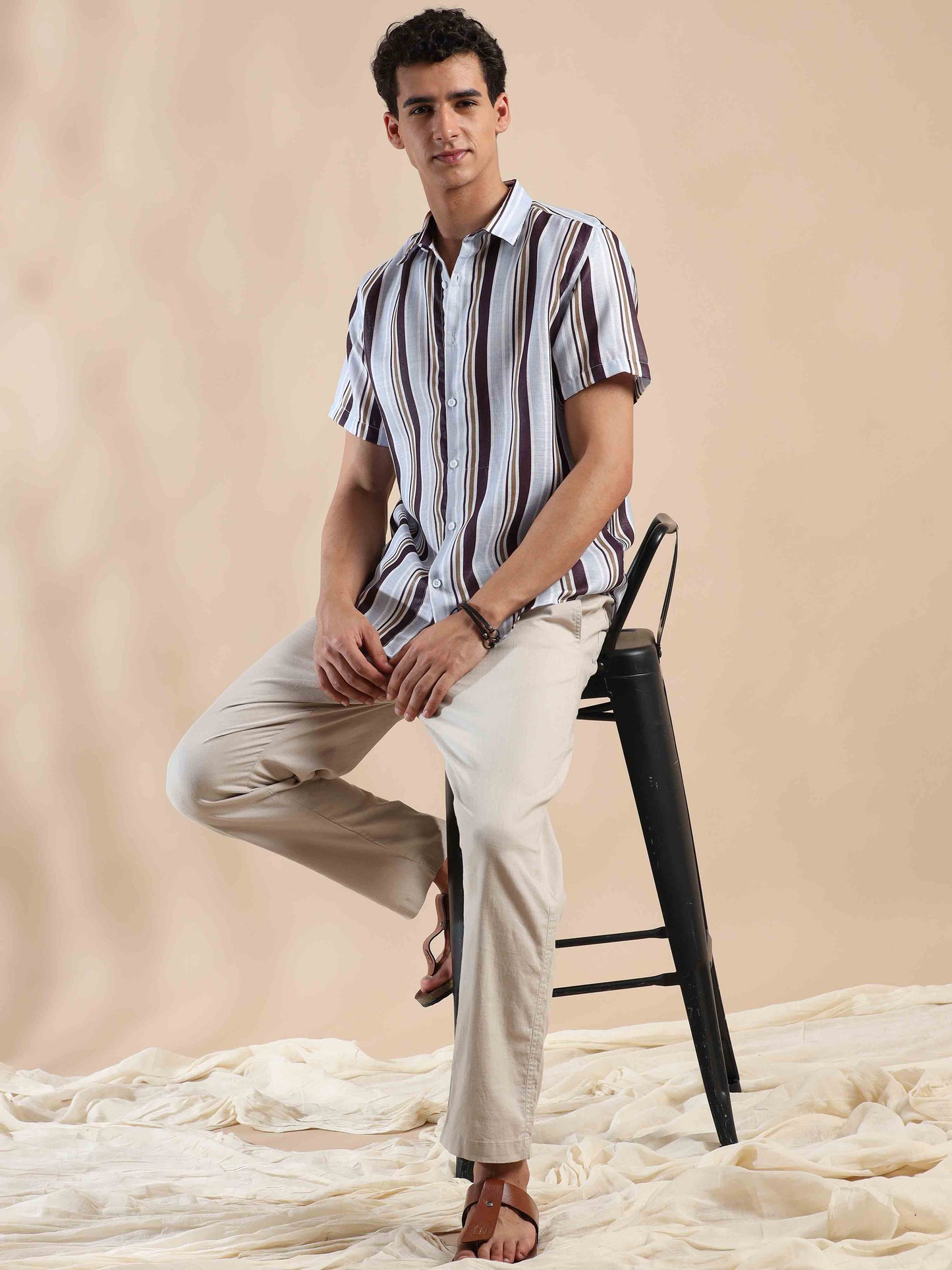 Brown Seal Coastal Sunset Stripes Cotton Shirt