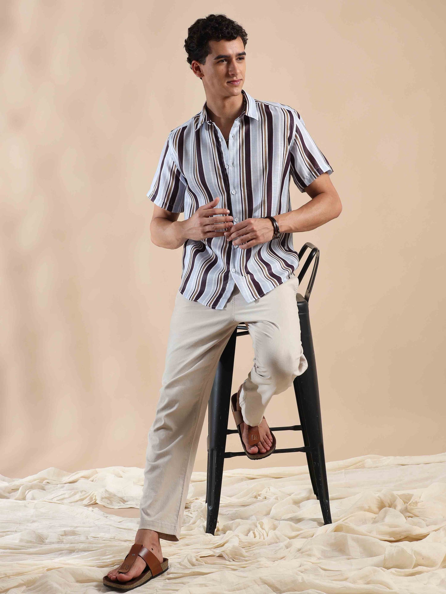 Brown Seal Coastal Sunset Stripes Cotton Shirt