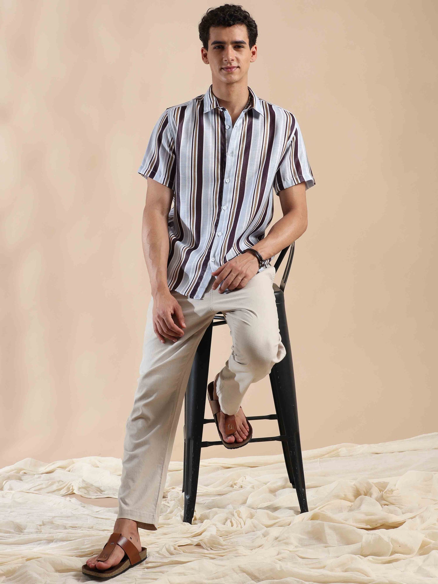 Brown Seal Coastal Sunset Stripes Cotton Shirt