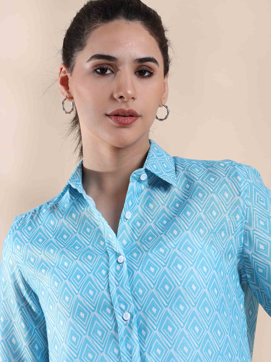Turquoise Tide Summer Cotton Shirt