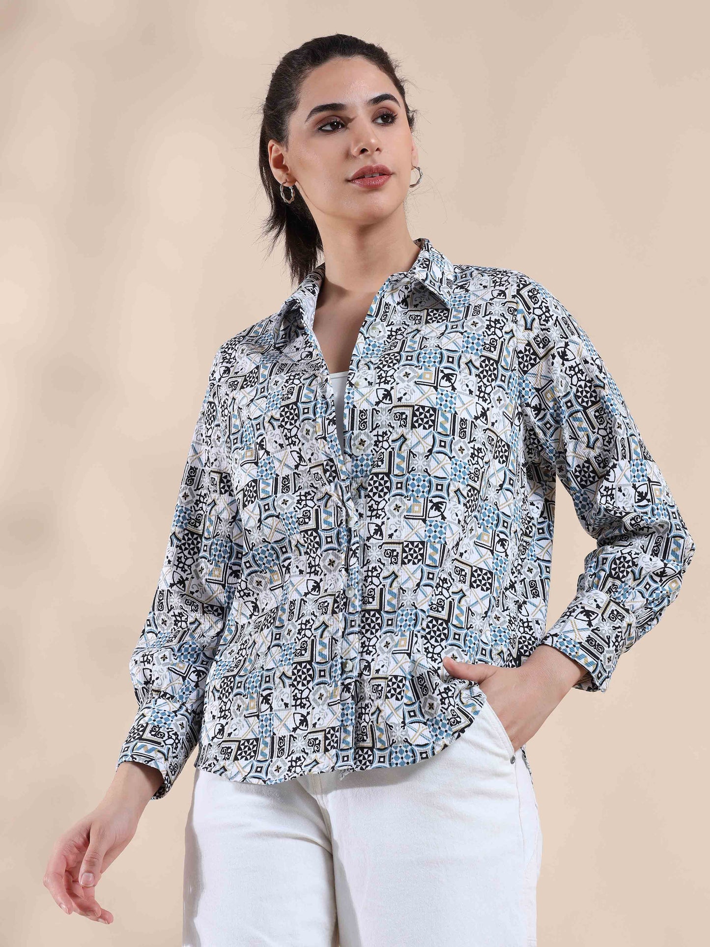 Boho Blue Summer Popcorn Shirt