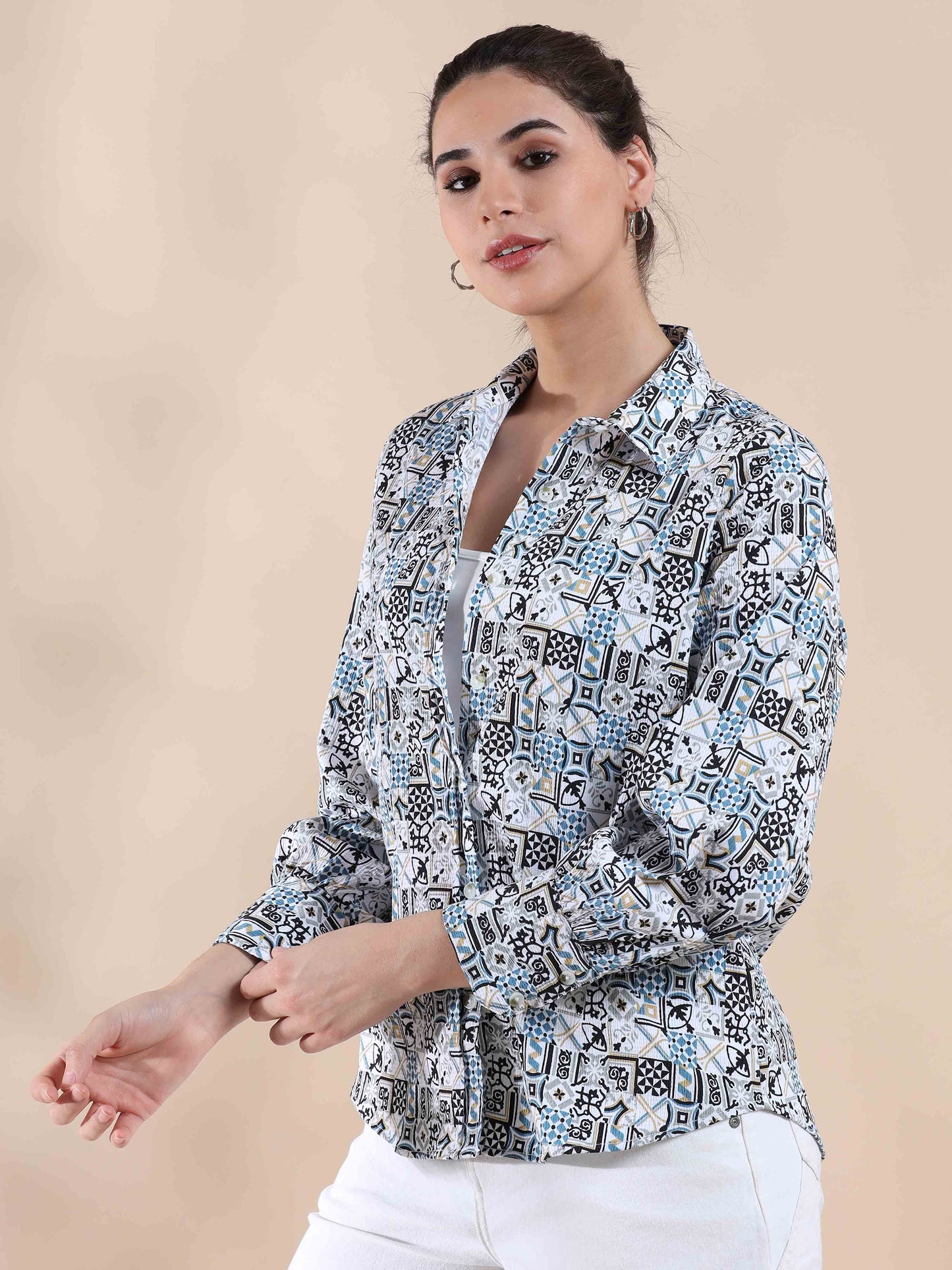 Boho Blue Summer Popcorn Shirt