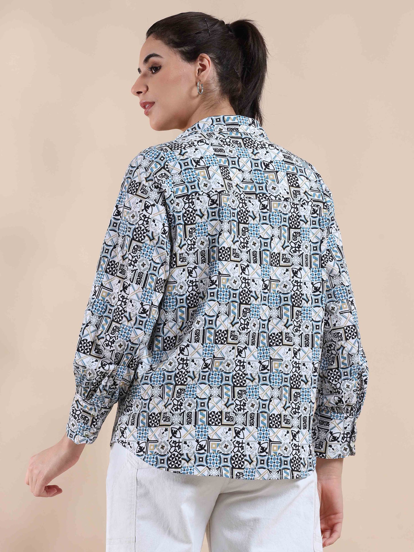 Boho Blue Summer Popcorn Shirt
