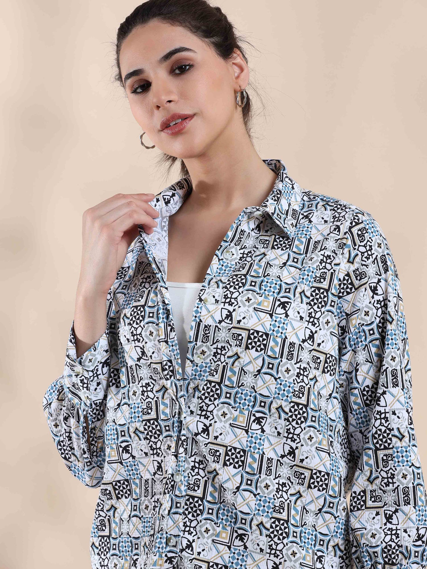 Boho Blue Summer Popcorn Shirt