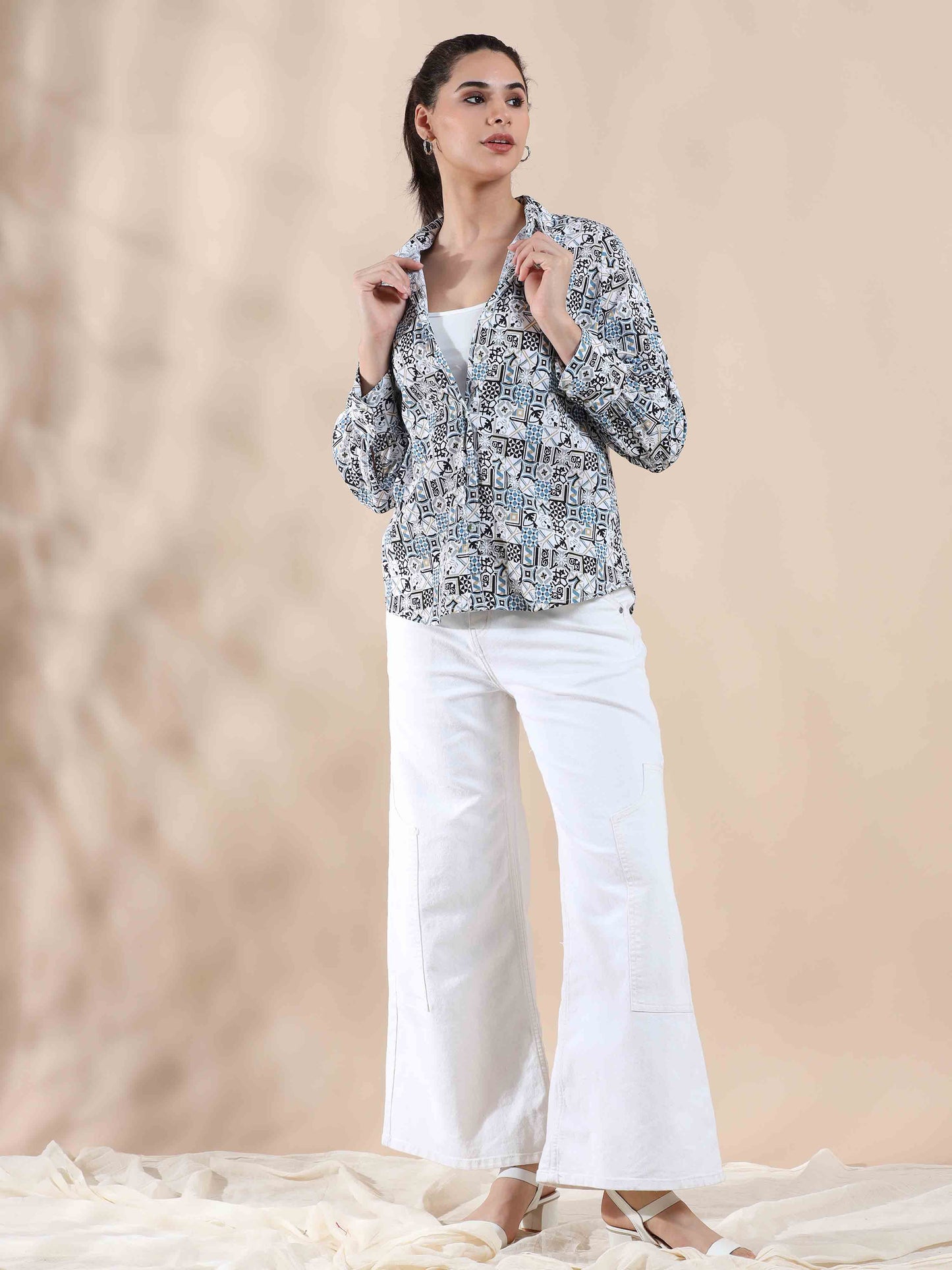 Boho Blue Summer Popcorn Shirt