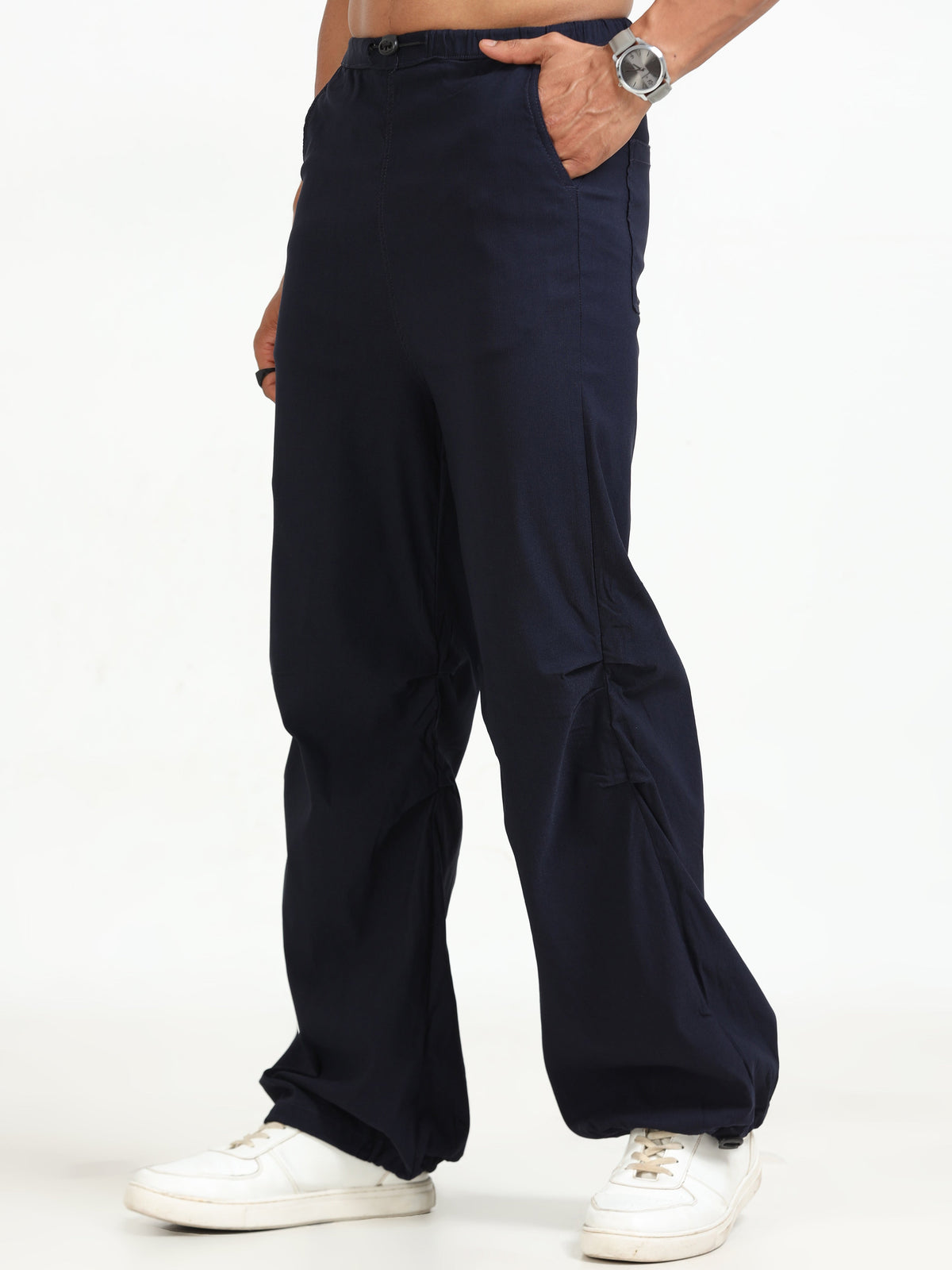 Men Parachute Trousers-Navy
