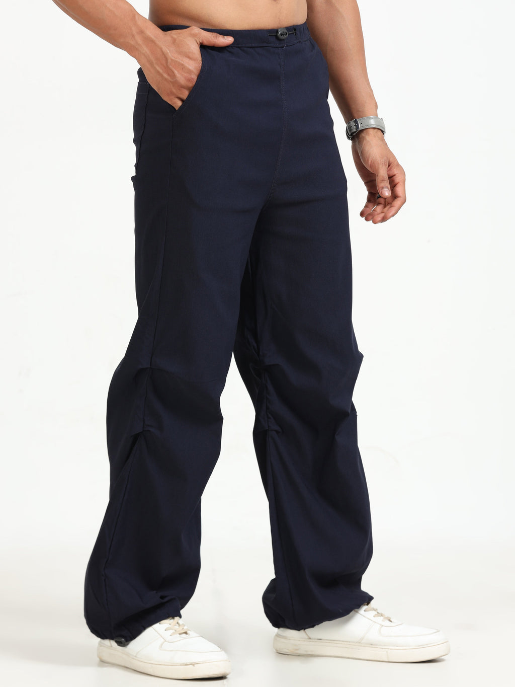 Men Parachute Trousers-Navy