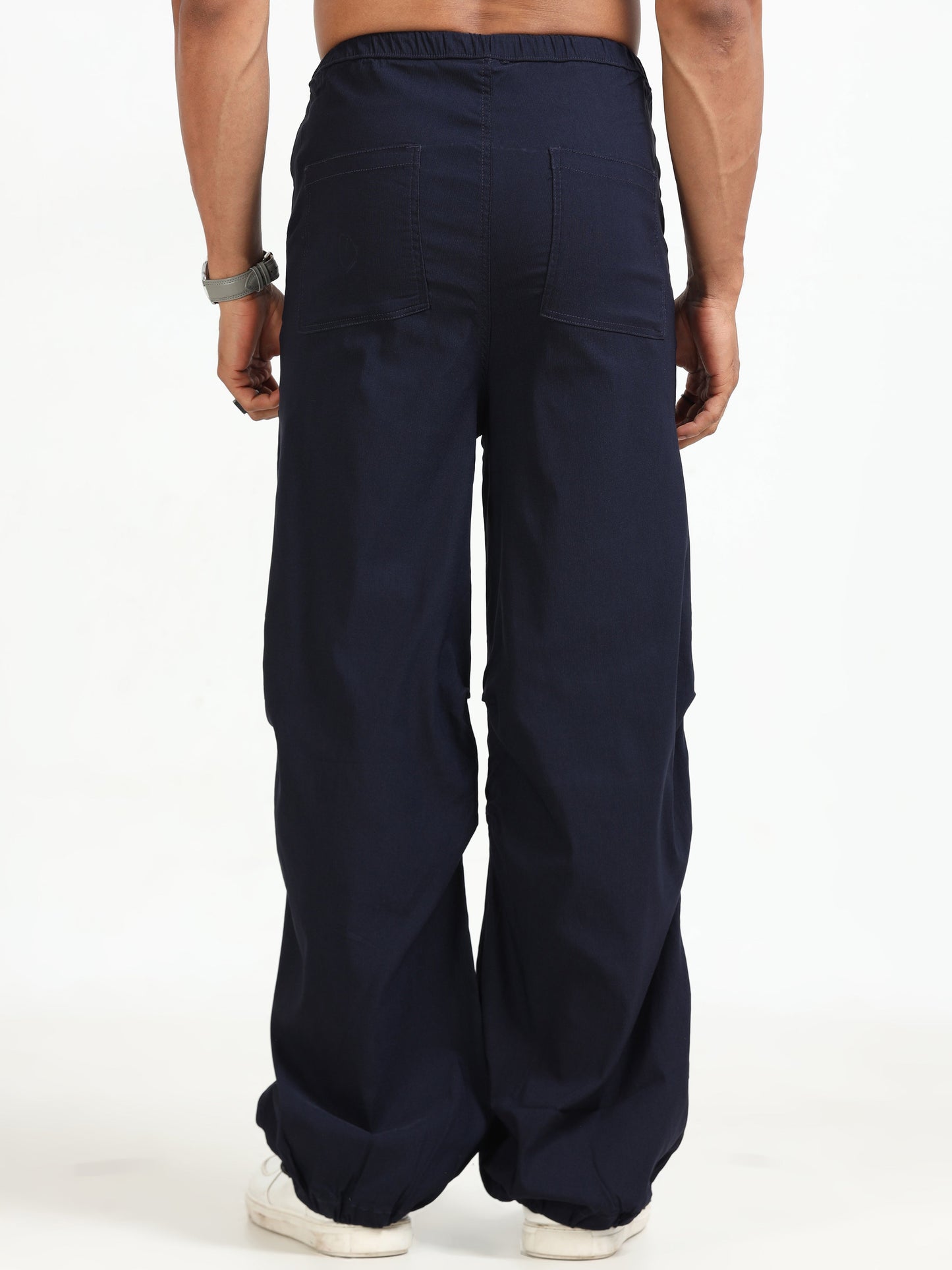 Men Parachute Trousers-Navy