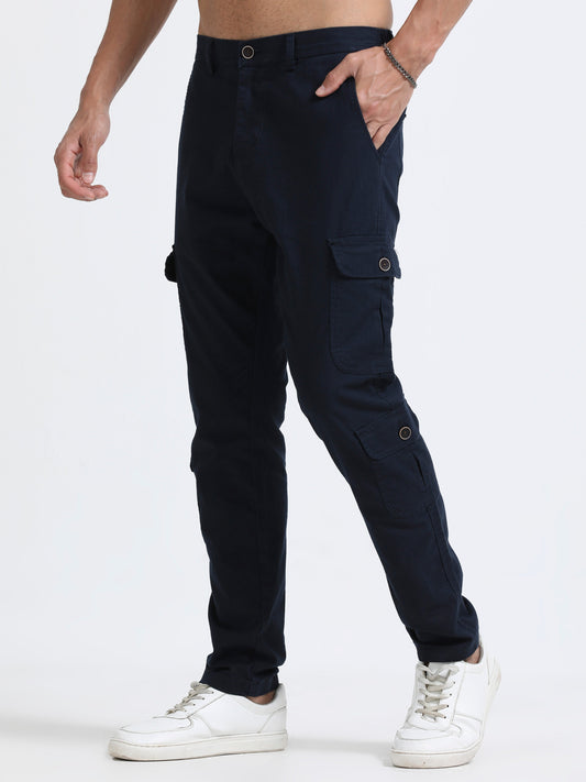 Men Lazy Linen Utility Cargo-Navy