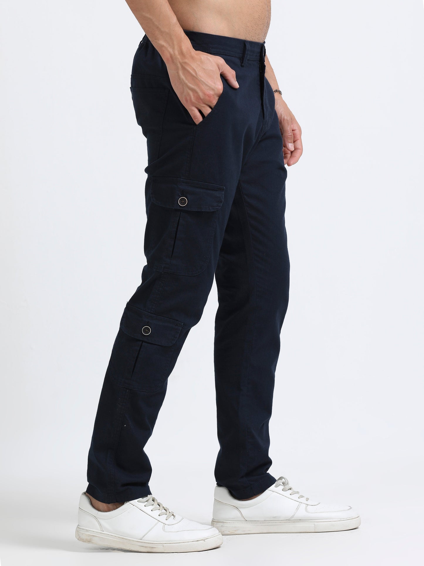 Men Lazy Linen Utility Cargo-Navy