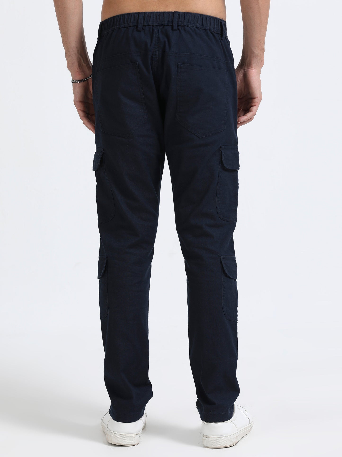 Men Lazy Linen Utility Cargo-Navy