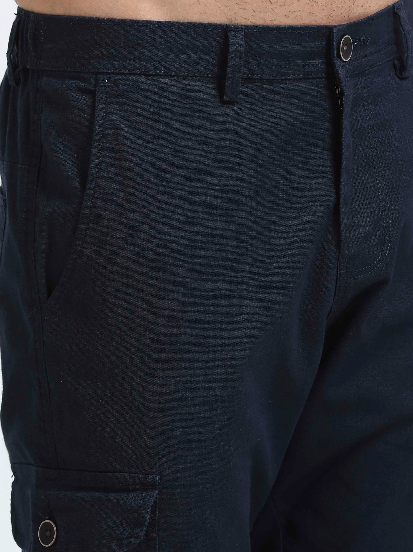 Men Lazy Linen Utility Cargo-Navy