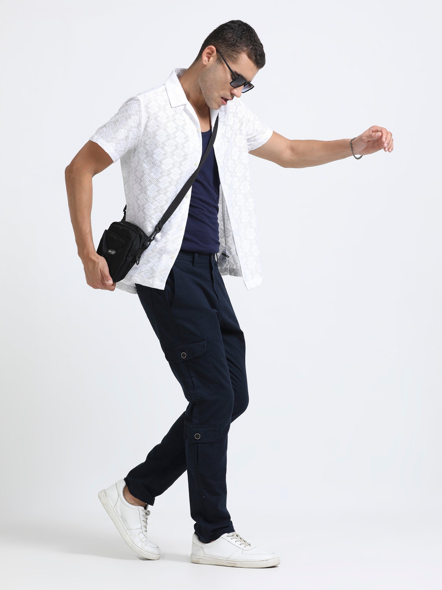 Men Lazy Linen Utility Cargo-Navy